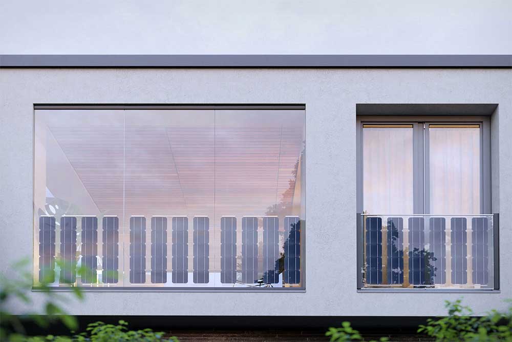 Стъклена балконска преграда с фотоволтаична система
